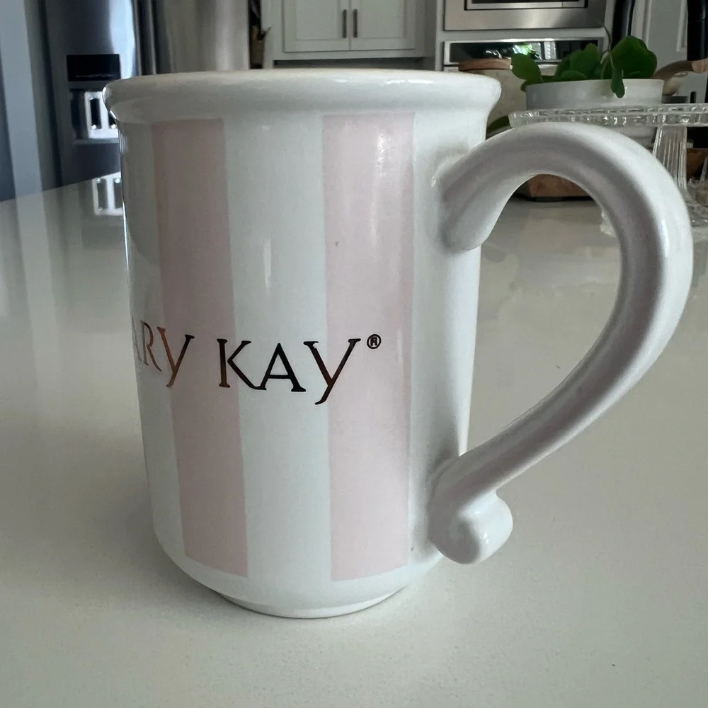 Mary Kay Vintage Coffee / Tea Mug - Pink & White Striped - Gold Script Ceramic - Picture 5 of 11